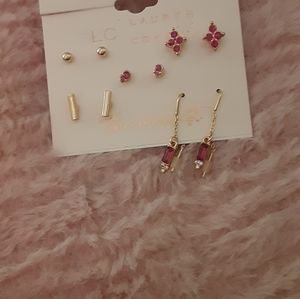 LC Lauren Conrad NWT Simulated Crystal Post and Chain Threader Earring Set, Pink